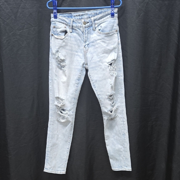 American Eagle Outfitters Blue Skinny Jeans with Distressed Details - Picture 1 of 16